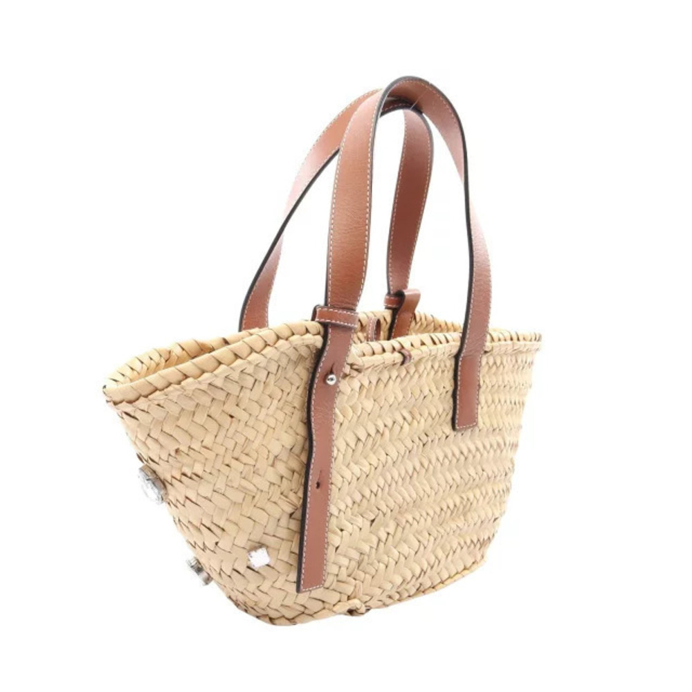 Loewe raffia bag jeweled basket brown leather handbag beige